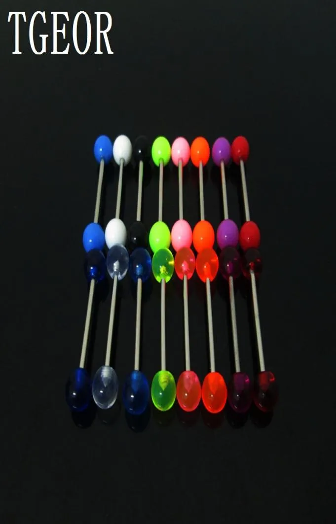 Whole 100pcs 15g Tongue Ring Mixed Colors Plain Ball Uv Acrylic Piercing Tongue Barbell 9729254