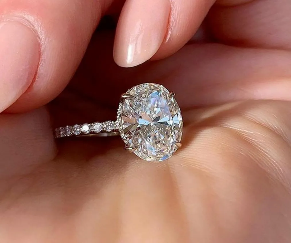 Big Owalny Pierścień Cut Cyrkon Mikro utwardzony CZ 925 Pierścień dla kobiet biżuteria srebrne pierścionki