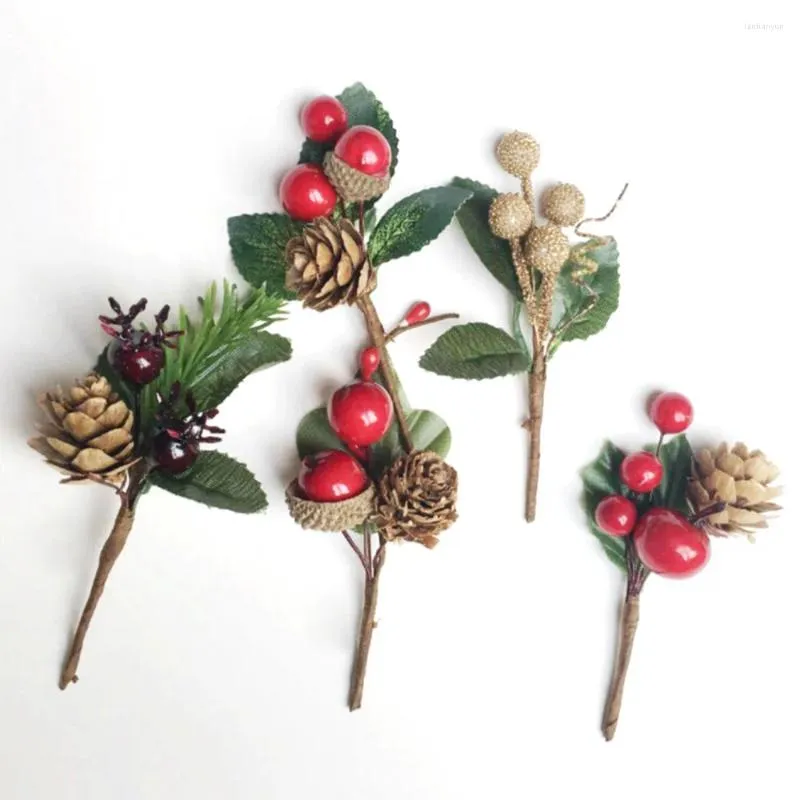 Dekorativa blommor Artificial Gift Boutique 5 PCS Red Berry and Pine Cone Christmas Picks With Holly Branches for Weddings Parties Company