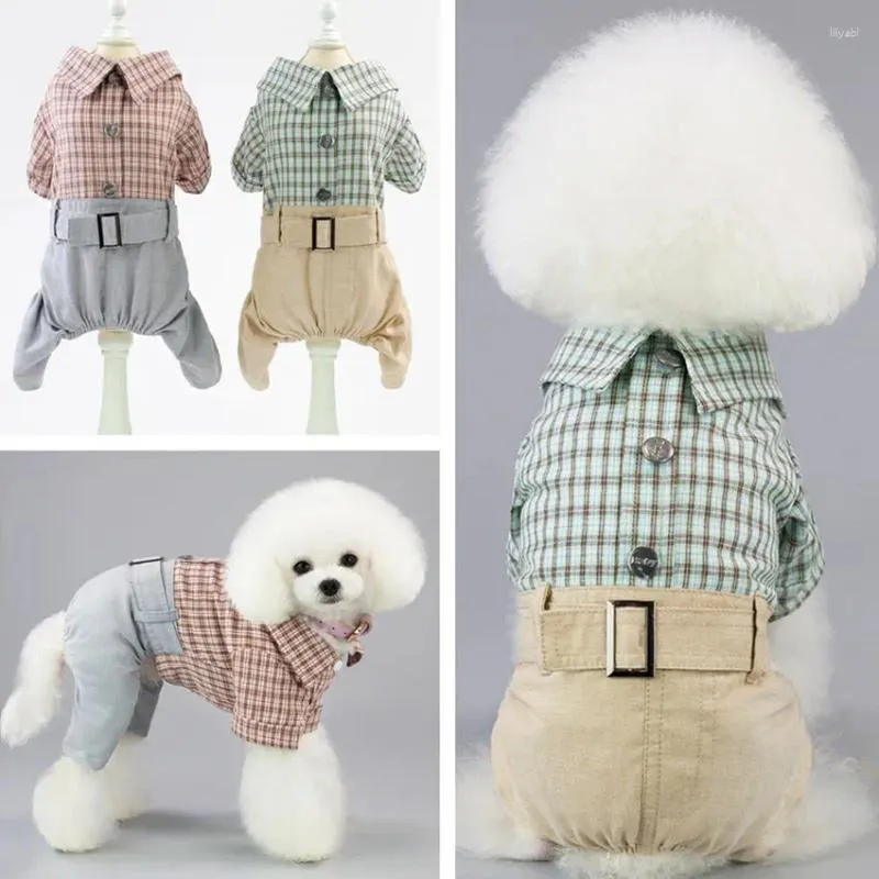 Hundekleidung Teddy Plaidtuch kleiner Kleider Jumpsuit für Hunde Welpenmantel Chihuahua Gürtelhose Designer