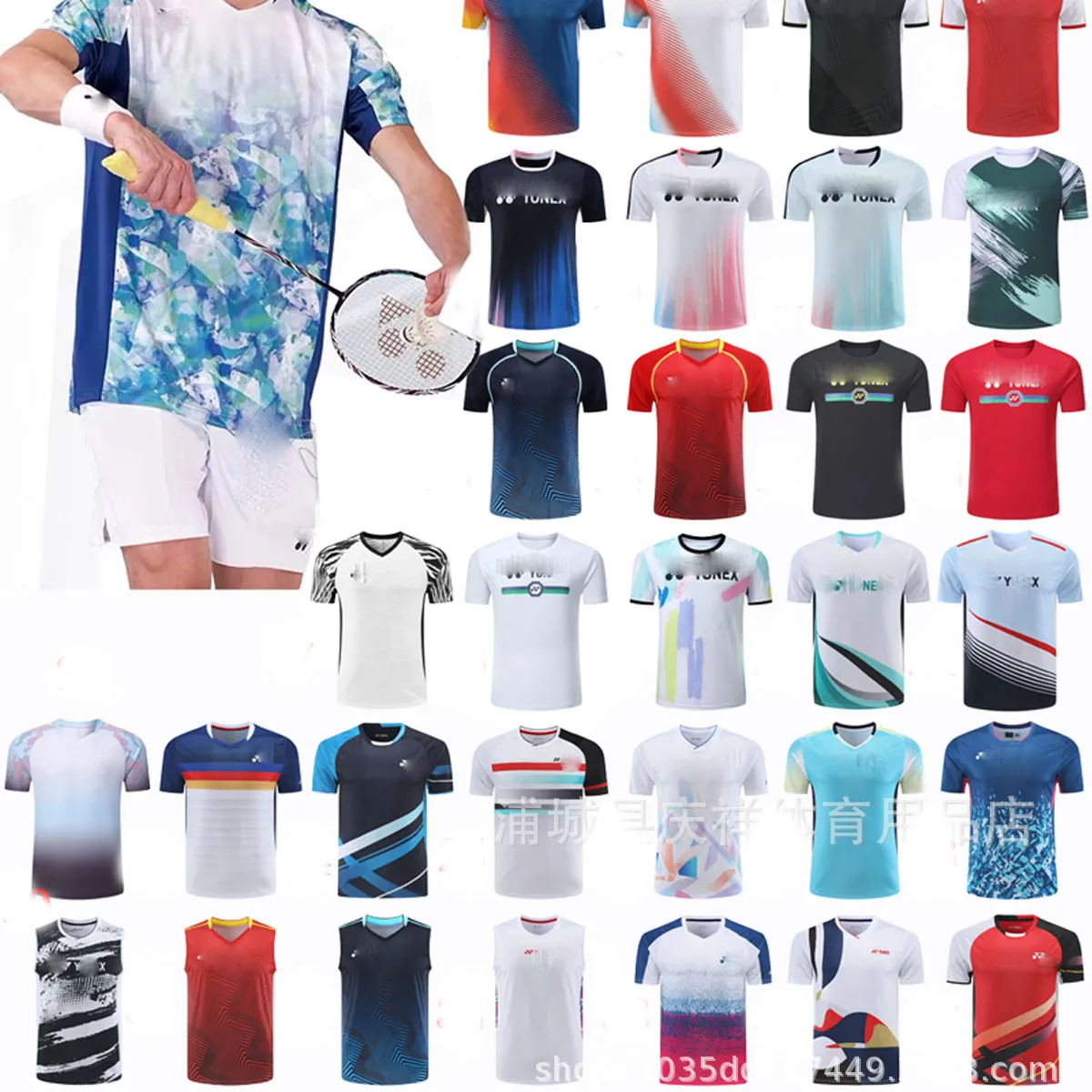 2024NEW BADMINTON JERSEY COLLECTION for Men and Men and Women's Children's Badminton半袖トップクイック乾燥スポーツウェアTシャツYouneex