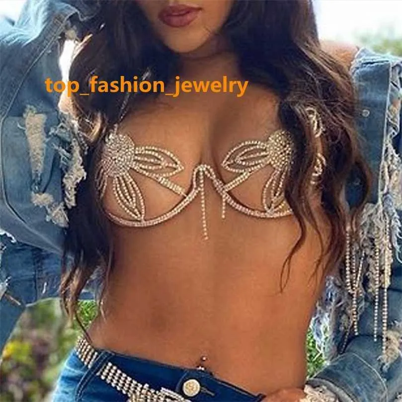 Other Luxury Flowers Chest Bracket Bras Chain Body Jewelry For Women Sexy Body Chain Jewelry Bikini Top Harness Festival 221008