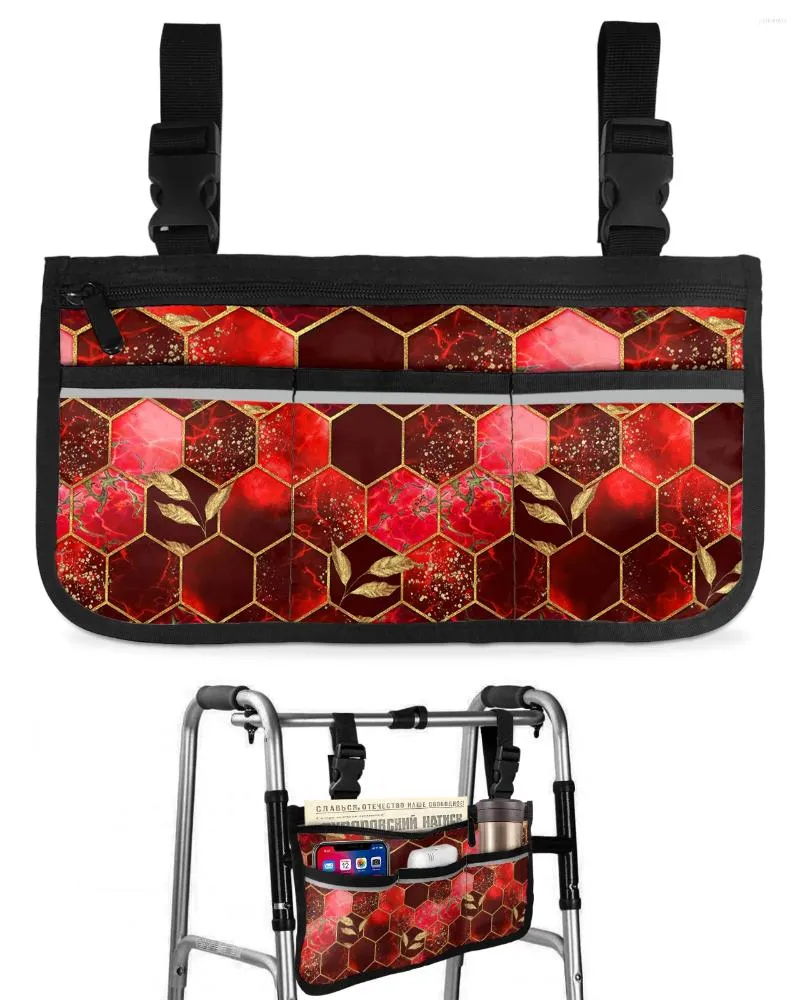 Sacs de rangement Texture en nid d'abeille en boulet en marbre Sac en fauteuil roulant avec poches d'accoudoir côté scooter électrique scooter socle de cadre