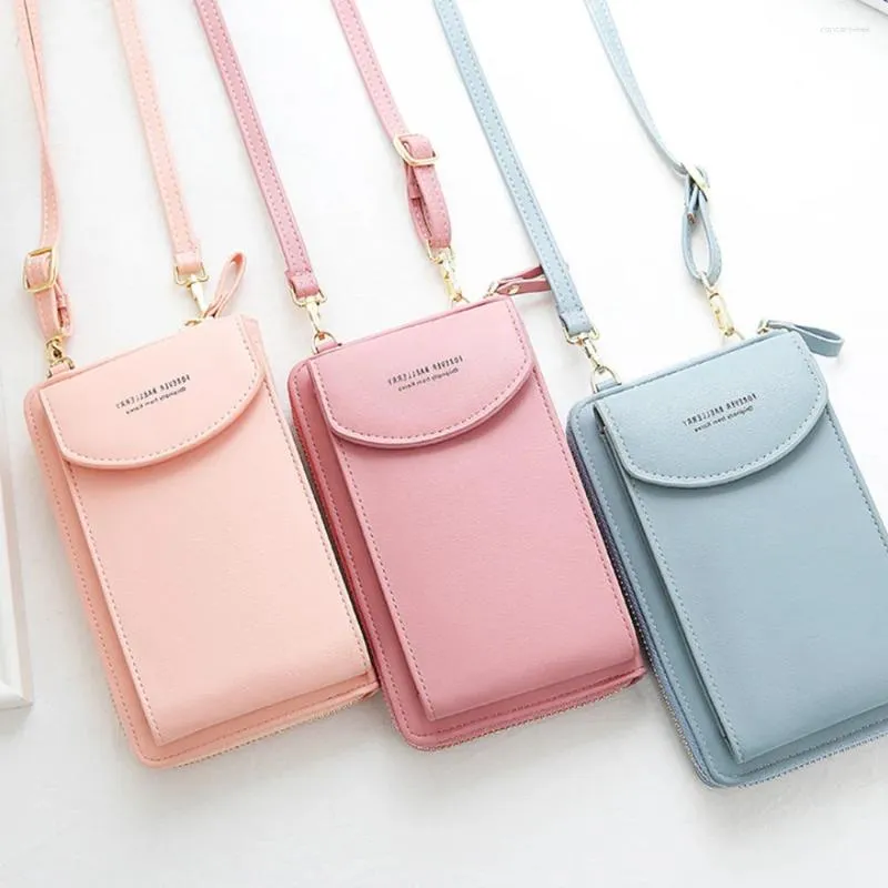 Shoulder Bags 2024 Women Purses Solid Color Leather Strap Bag Mobile Phone Big Card Holders Wallet Handbag Pockets For Girls