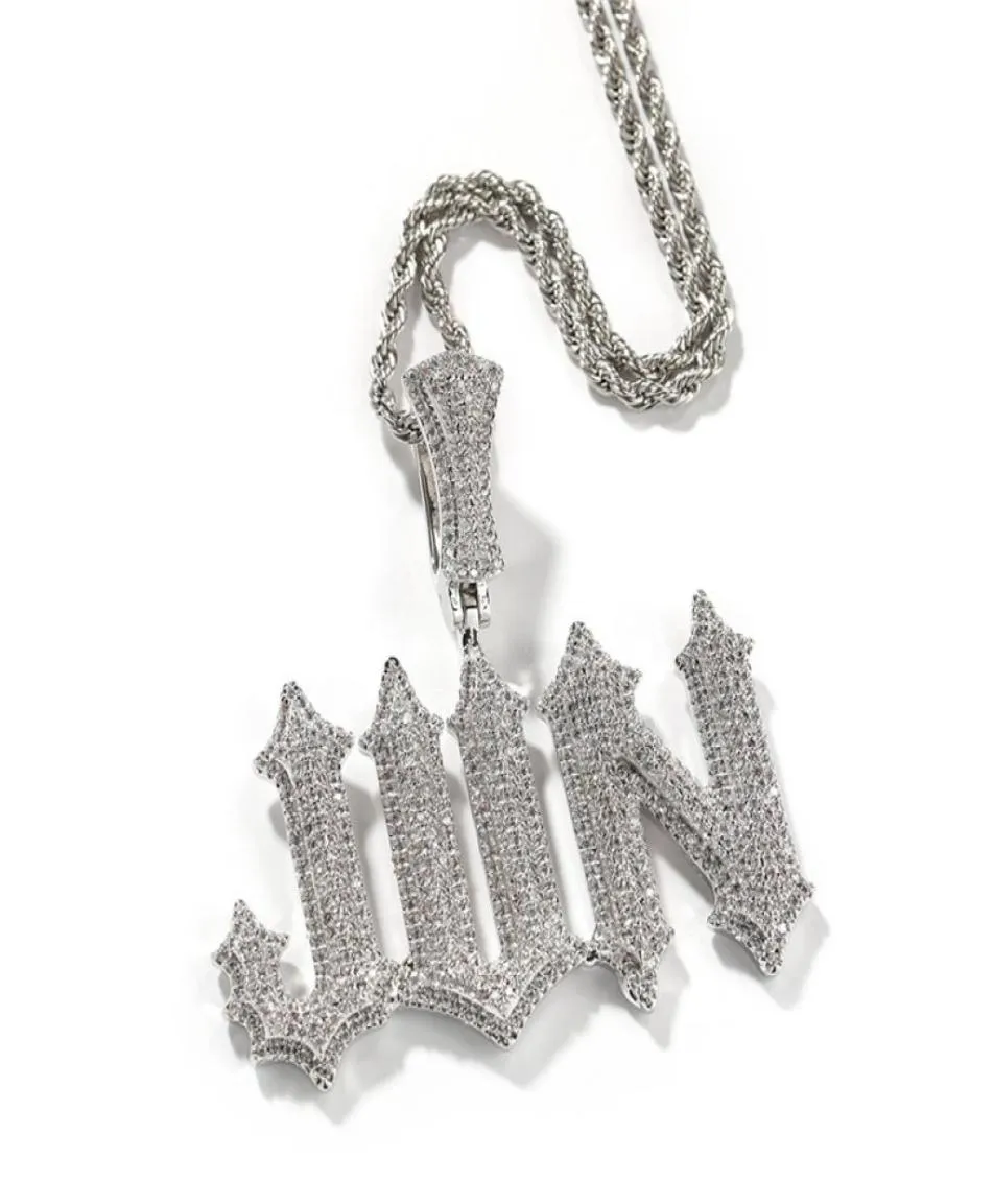 Hip Hop Diamond Letter Pendant Necklace Anpassade namn Pendants Gold Silver Plated Mens Bling Jewelry Gift3770317