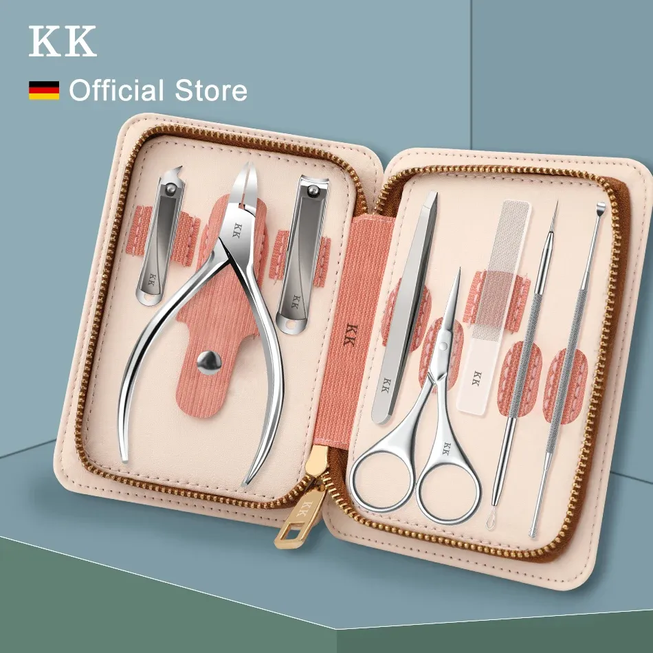 KITS KK Manicure Tools Professional Unhel Clippers Conjunto 8 In1 Kit de casos de viagem Conjuntos de pedicure de aço inoxidável