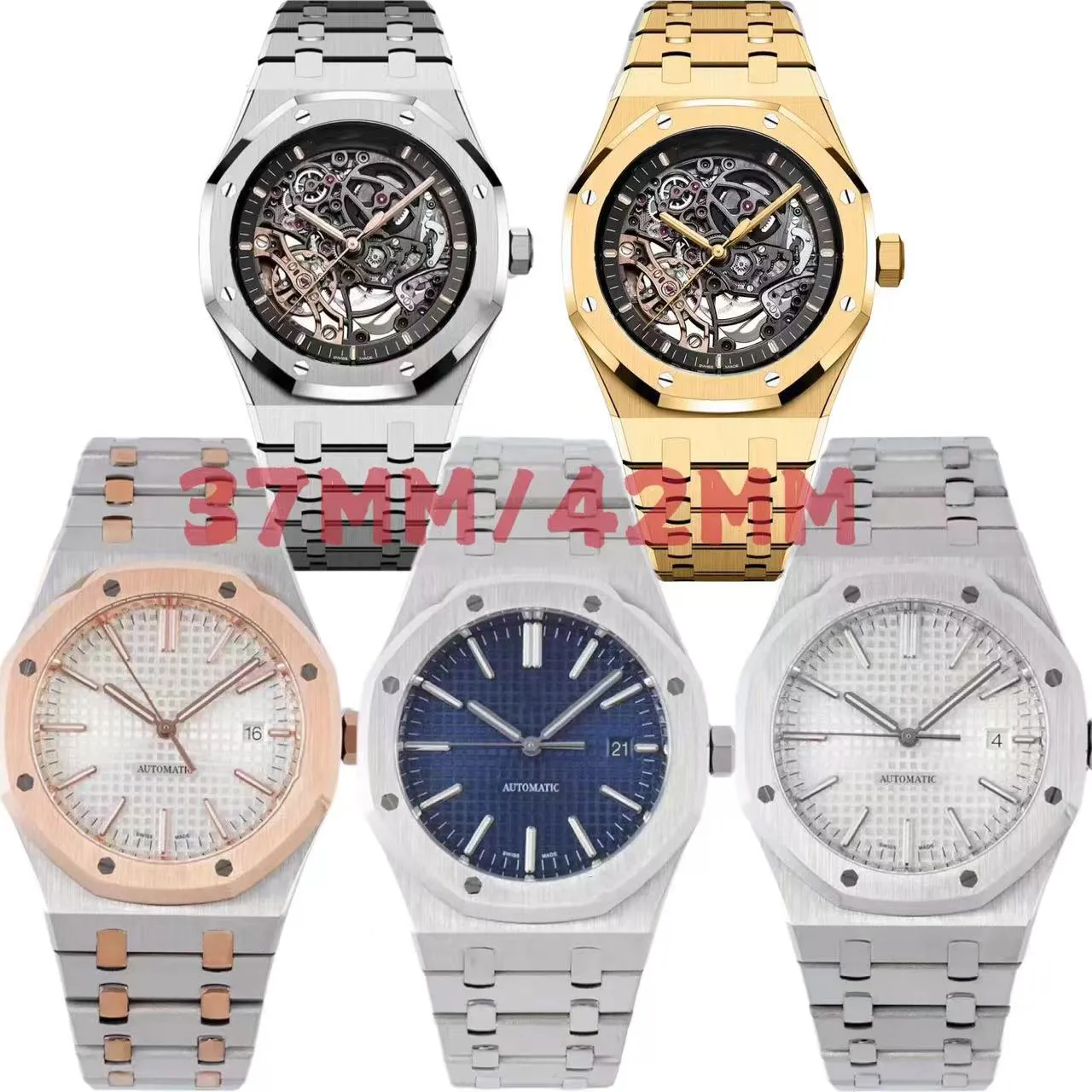 Męskie zegarek automatyczny mechaniczny 37/42 mm Watches Watch Watch Wysokiej jakości szkielet AAA Sapphire ze stali nierdzewnej Audemar Dial Relojes Designer Watches Montre