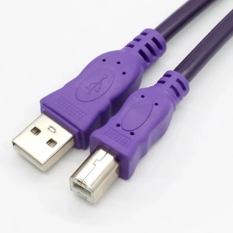 USB 2.0 Skrivare Kabel Typ en hane till typ B Male Dual Shielding High Speed ​​Transparent Purple 1,5/3/5/10m