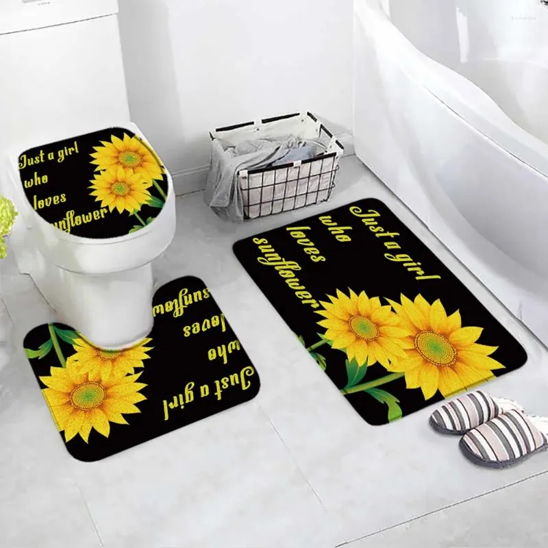 Tappetini da bagno 3pcs pianta di fiori di girasole Lettera floreale design anti -slip tappetino da bagno set di vanne per toilette lavabile alfombra bano