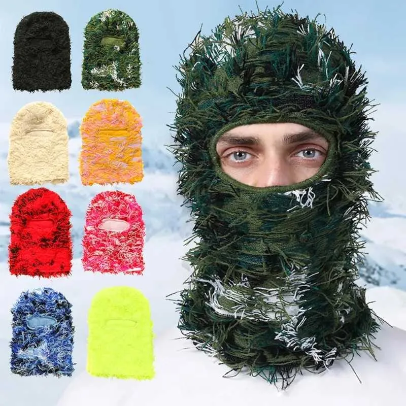 Mens Hip Hop Clava Knitted Fl Face Balaclava Distressed Ski Mask 