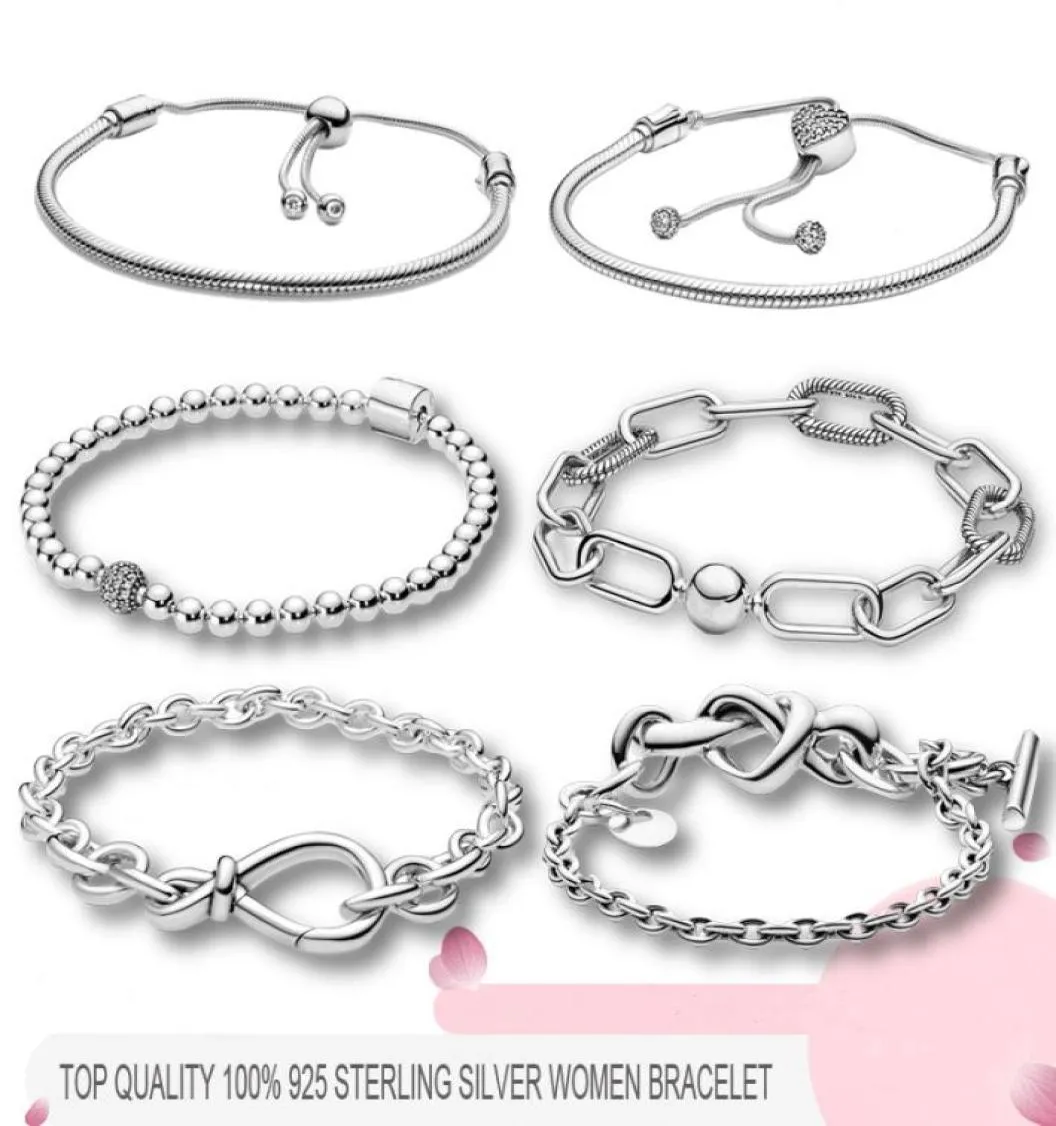 100% 925 Bracelets en argent sterling pour les femmes Braceux de chaîne de liaison de luxe Fashion Fit Charms Perles Fine Bijoux Gift Envoyer un sac à poussière Gift1130463