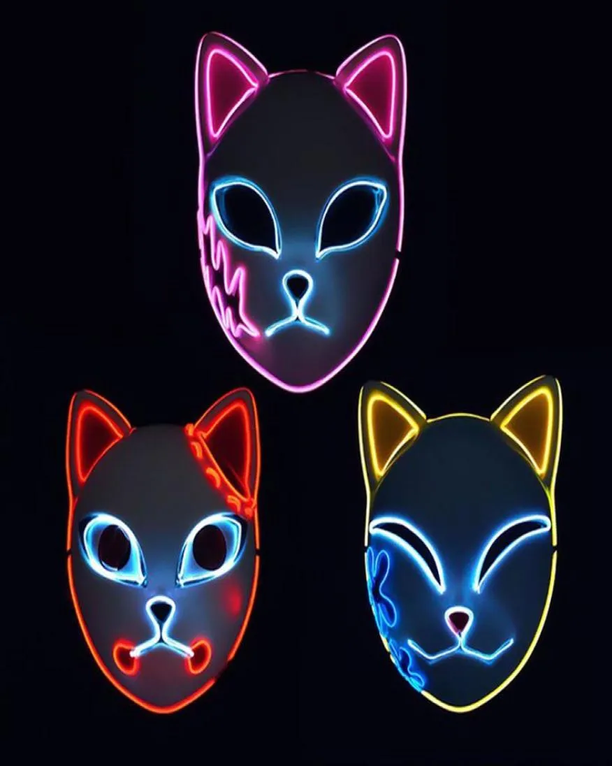 Fox Mask Halloween Party Japanese Anime Cosplay Costume LED Masker Festival Favor Props20492026664