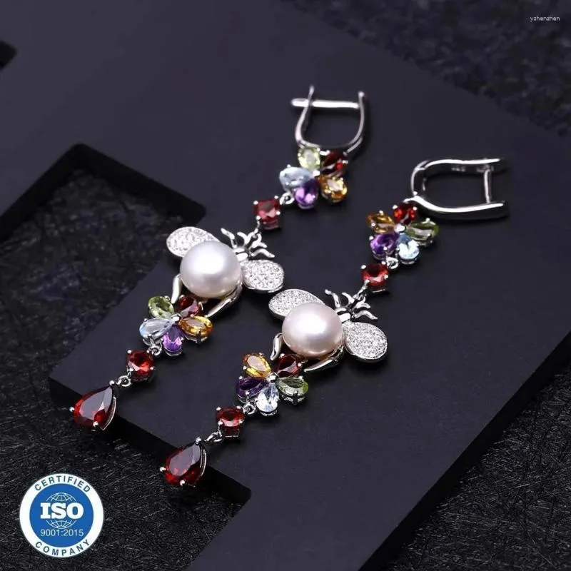 Bengelen oorbellen vrouwen natuurlijke bloem multicolor edelsteen925 sterling zilver zoet water parel pearl druppel fancy