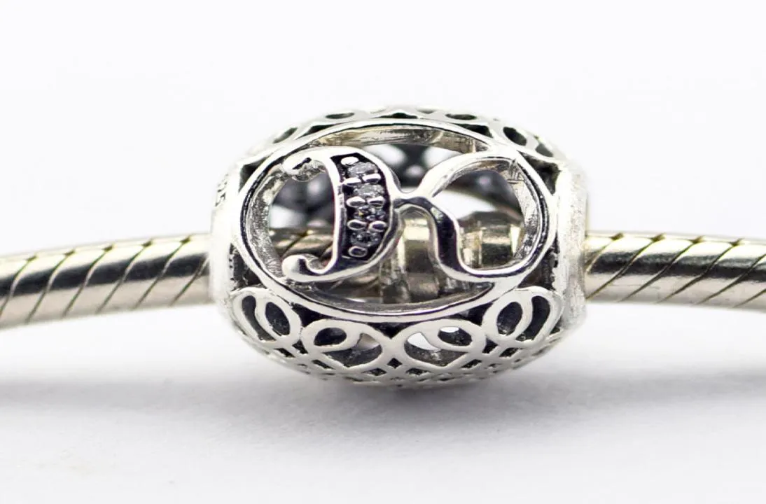 Lettre vintage K Clear CZ Silver Beads s'adapte aux bracelets authentiques Sterling-Silver Bread DIY CHARM WROLES VENDRE LE015-K3043017