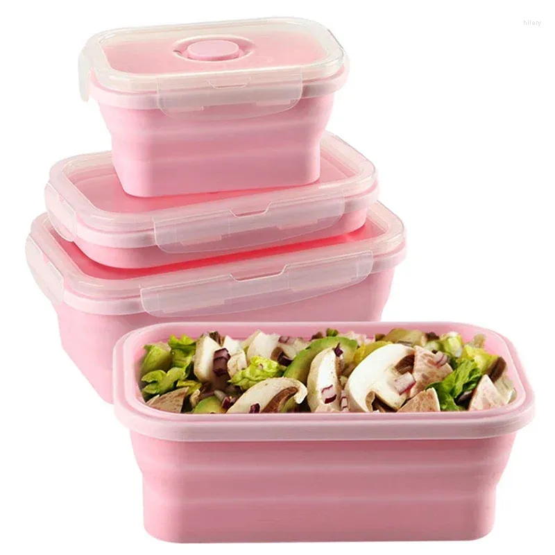 Geschirr 4 PCs Silicon Lunchbox Tragbarer Schüssel Buntes Klappbehälter Lunchbox 350/500/800/1200 ml umweltfreundlich