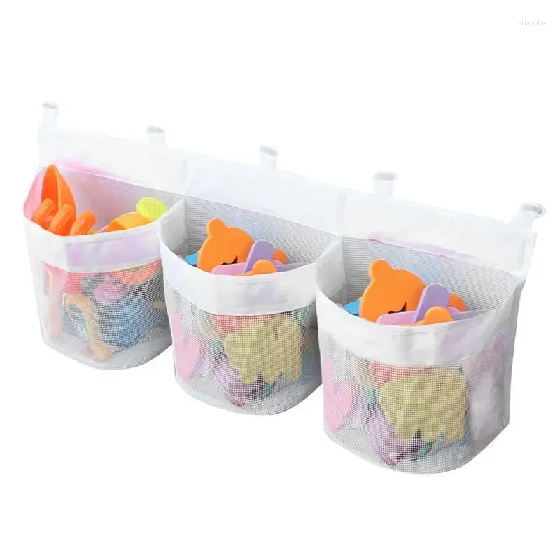 Storage Bags Bath Toy Large Capacity Mesh Design Toys Organizer With 3 Compartments Multifunctional Bag Dishwasher Safe