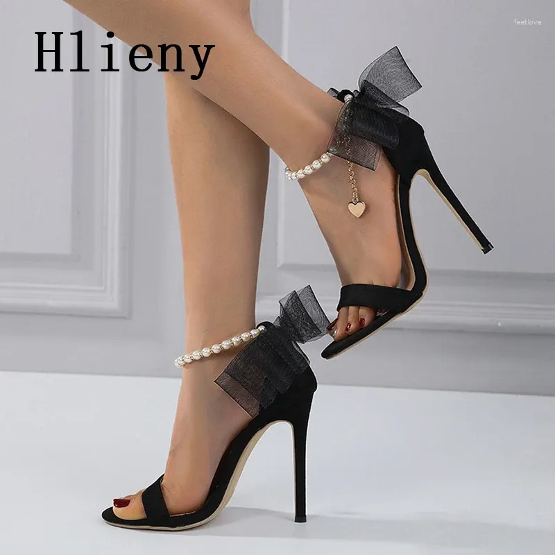 Sandals Hlieny 2024 Summer Fashion Ankle String Bead Strap Women's Thin High Heels Black Open Toe Party Club Stripper Shoes