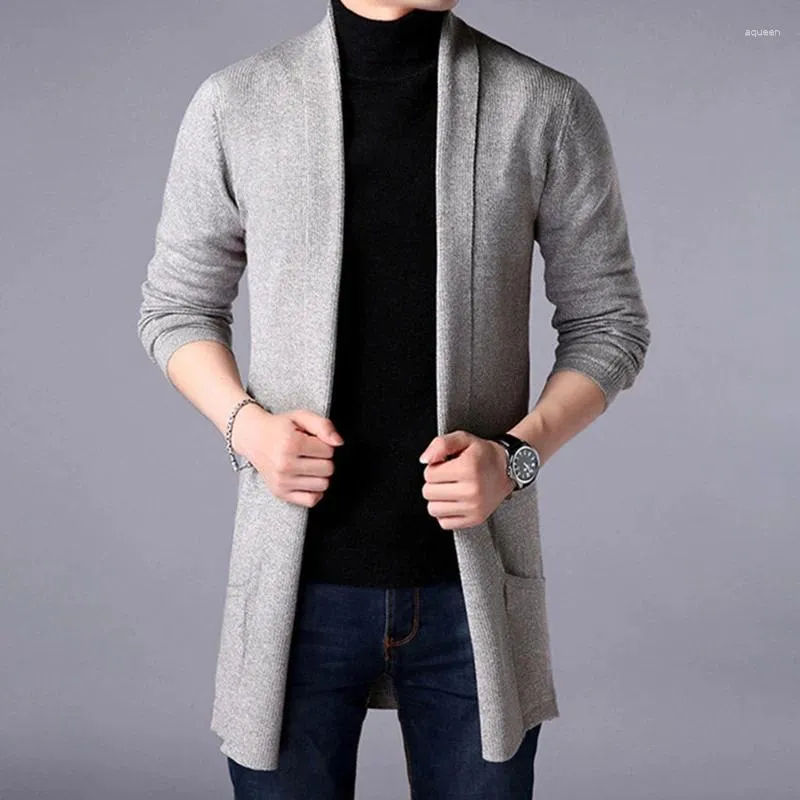 Herren -Grabenmäntel Frühling und Herbst Mode einfache Männer dünne koreanische Version des Trend Long Pullover Cardigan Mantel