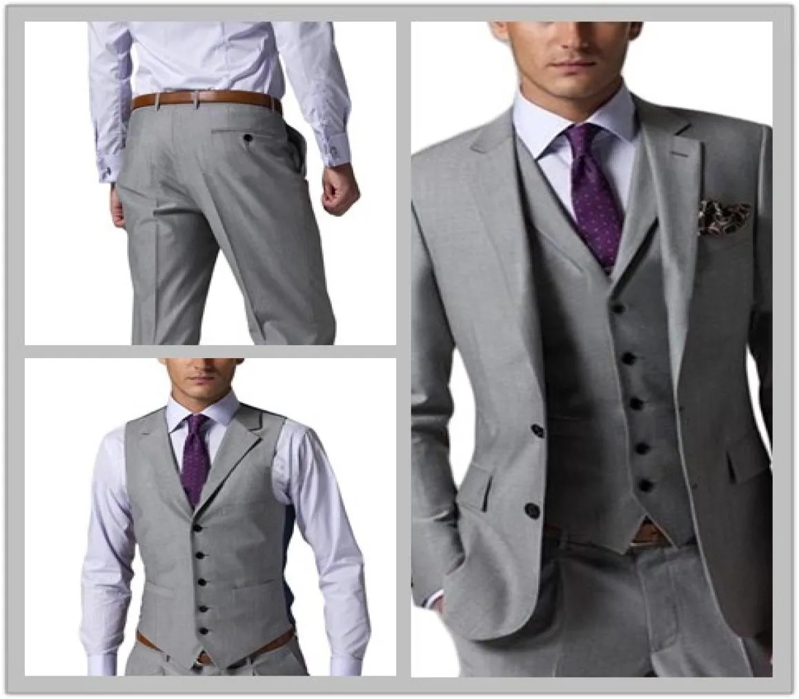 New Light Grey Side Vent Slim Fit Groom Tuxedos Groomsmen Wedding Man Suit Men039s Suits3869254