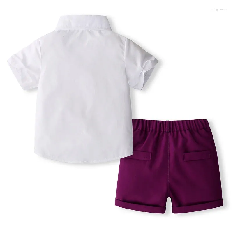 Clothing Sets Toddler Boy Gentleman Outfit Solid Color Short Sleeves Shirt With Bow Tie And Shorts Set For Formal Wear