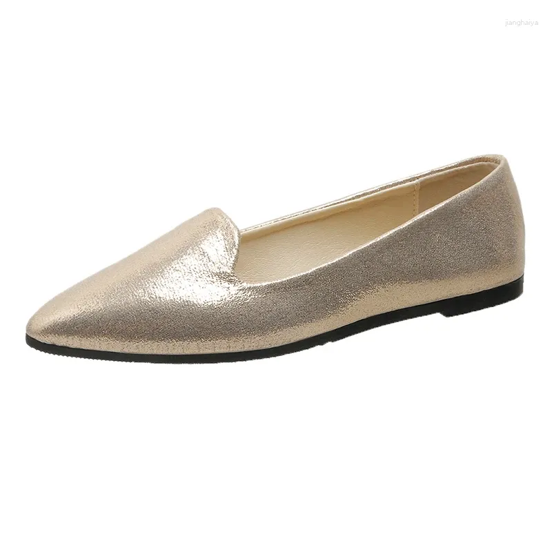 Casual Shoes Pointed Toe Metallic Flat Women's Flats Light Concise Loafers Sepatu Slip On Wanita Lightweight Everyday Work Ballet