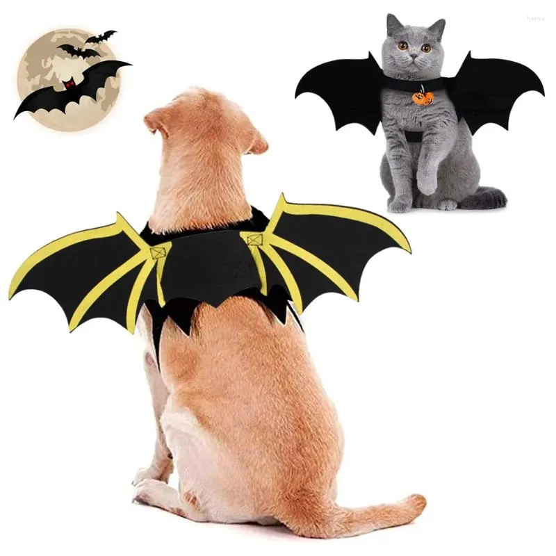 Hundkläder Katter och hundar Pet Halloween Chest Back Decoration Costumes Printed Bat Wings Bell Style Clothes Supplies