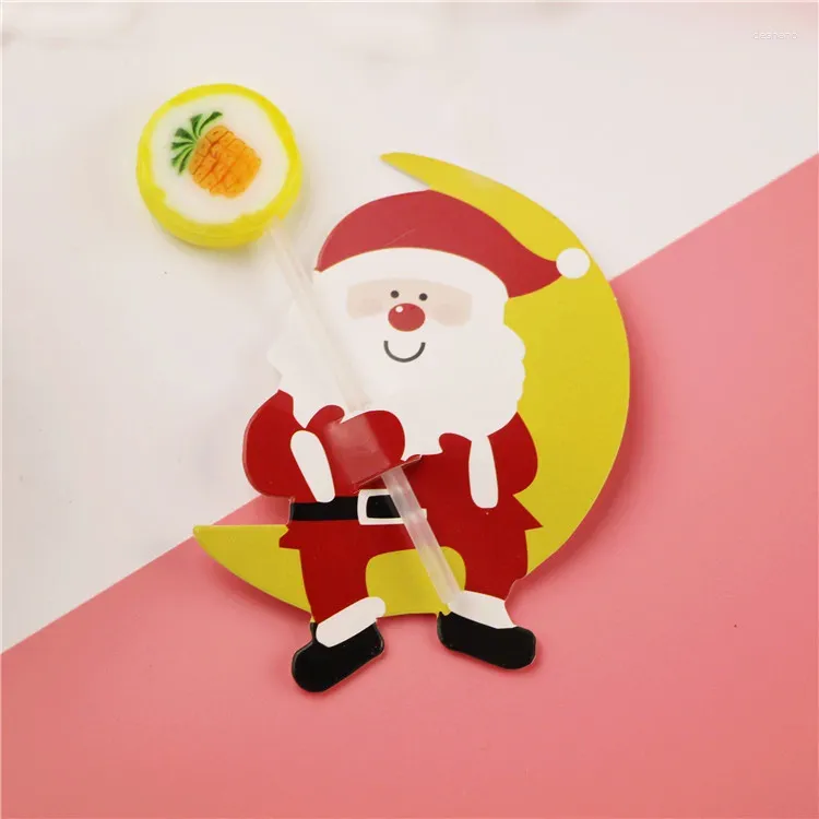 Décoration de fête 50pcs / lot 2024 Santa Claus Cartoon Lollipop Paper Carte Diy Christmas NAVIDAD ANNÉE