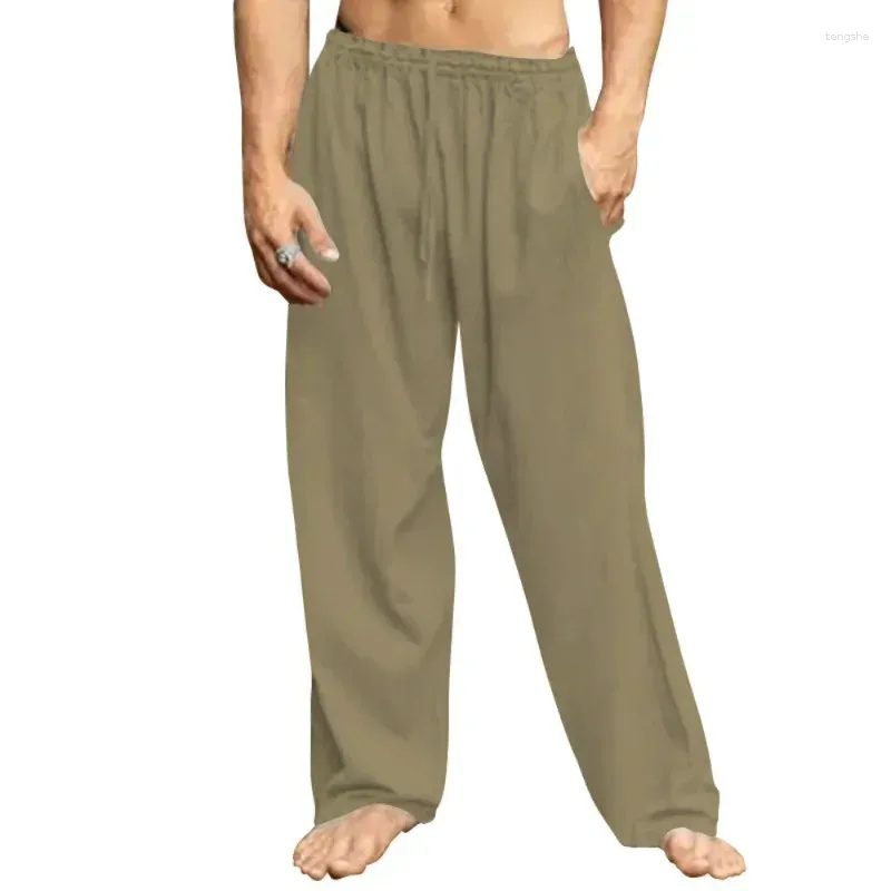Męskie spodnie 2024 Bawełniane i lniane luźne spodnie Summer Solid Kolor All-Match Sports