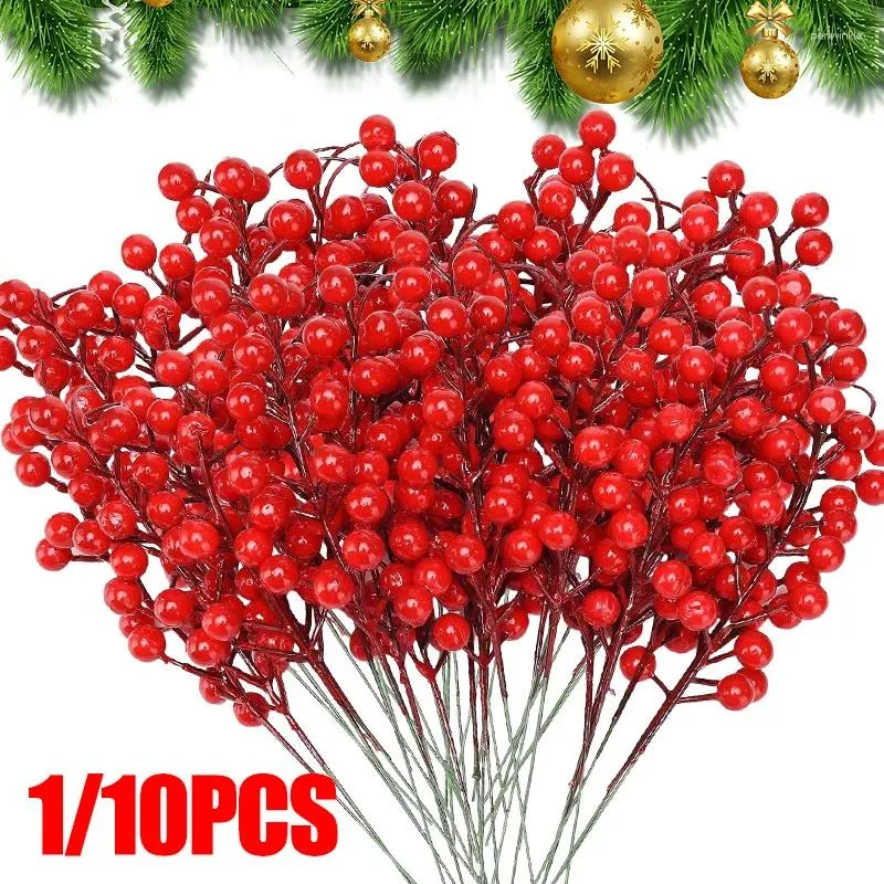 Decorative Flowers 1/10pcs Christmas Decoration Artificial Berry Red Cherry Wedding Party Gift Box DIY Wreath Home Oranments Fake