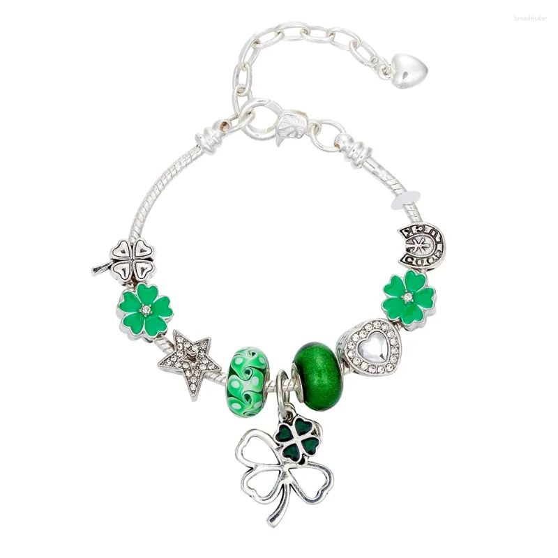 Bracelets de charme viovia conception réglable homard vert luckey trèfle coeur pendant charmes bracelet perlé bijoux de fabrication de bijoux pour les femmes