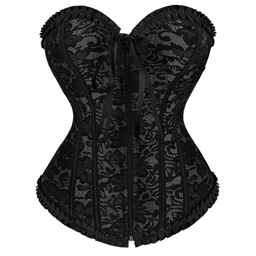 Women Corset Top Sexy Bustier Brocade Zipper Front Exotic