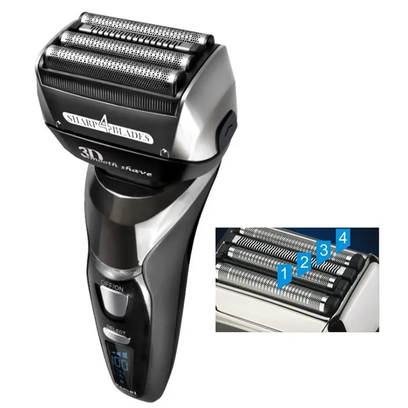 Shavers Kemei 3Speed Electric Shaver For Men Rechargeable Beard Electric Razor Wet Dry Facial Shaving Machine 4Blade System