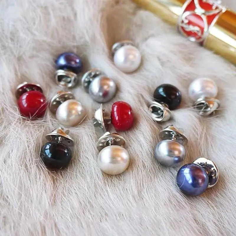 Brosches 10st/Lot Imitation Pearl Circle Brooch Pins PU Button Women Zircon Fashion for All-Match smycken Tillbehör
