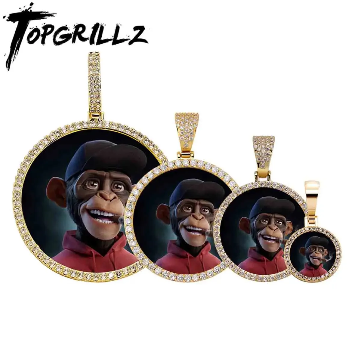 TOPGRILLZ Oversize Large/Small Round Custom Po NFT Necklace For Digital art and Cryptoart Couple Pendant Hip Hop Jewelry Gift 240329