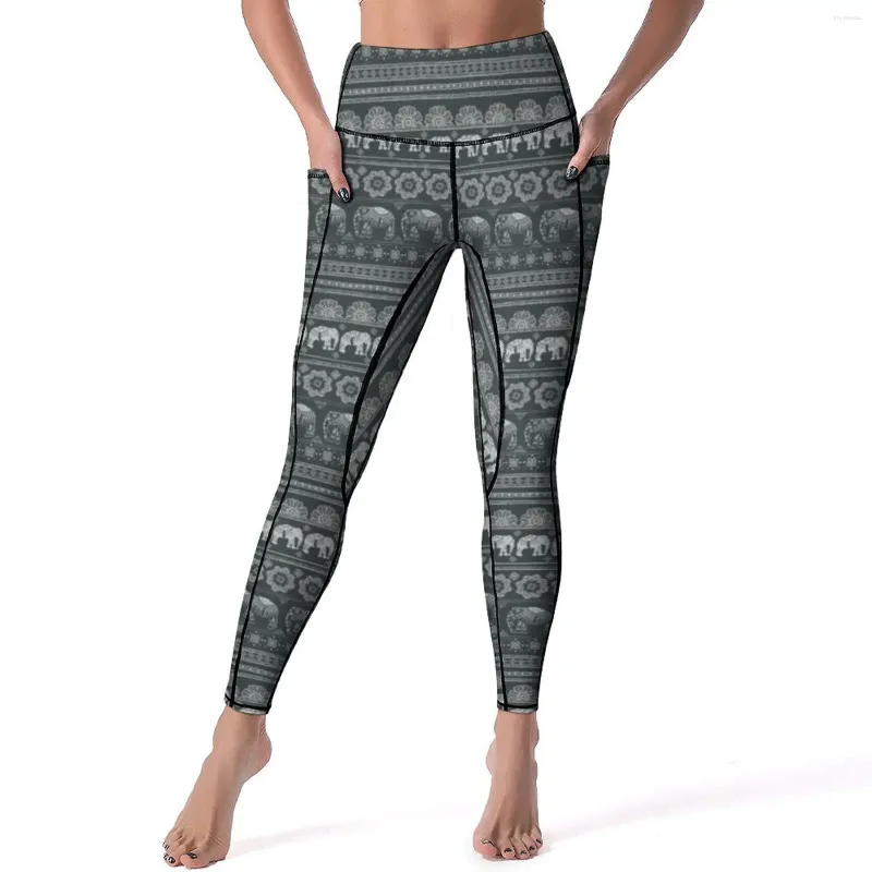 Aktywne spodnie Boho Elephant Leggingi Retro Animal Print Push up joga nowość szybkie sucha nogi damski trening sportowy rajstopy sportowe