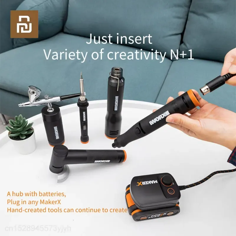 Accessories Youpin Worx 20V MakerX Tool Set Rotary Tool Angle Grinder Air Brush Wood & Metal Crafter Rotary Cutter Hot Glue Gun Blower