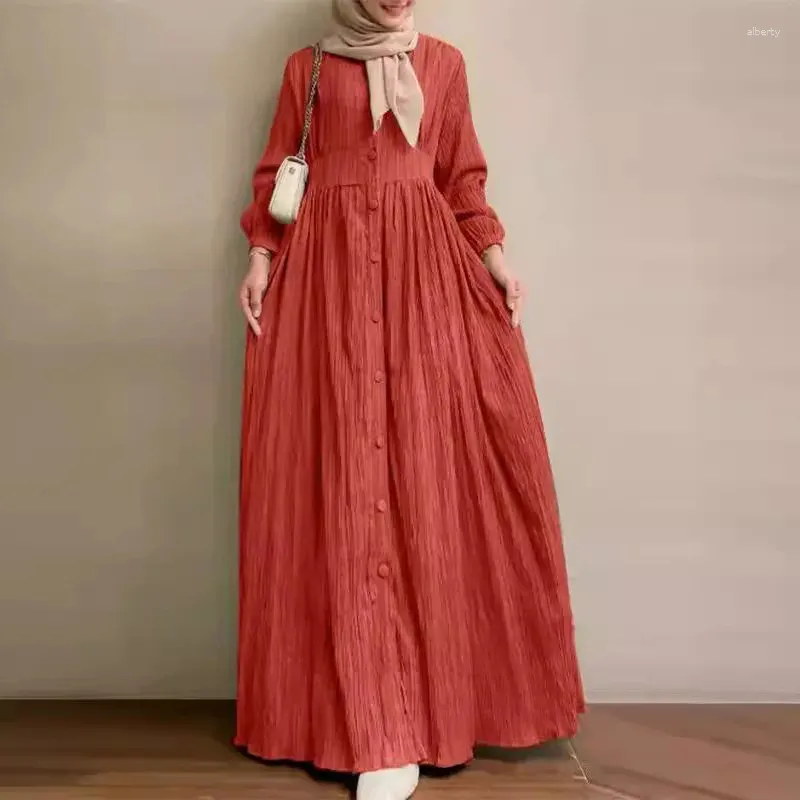 Ethnische Kleidung 2024 Muslimische Frauen Retro Langarmed Solid Color Rock Frühling und Herbst Elegant Casual Large Size