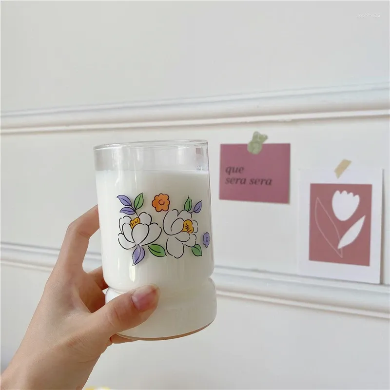 Wine Glasses 360ml Creative Flower Glass Mugs Milk Tea Cup Coffee Mug Water Bottle Cute Cups For Adults Kids Home Party Drinking