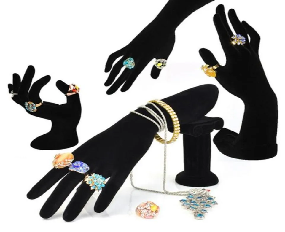 Hand Shaped Ring Stand Bracelet Holder Bangle Rack Jewelry Display Rings Shelf Black Velvet Female Mannequin Hand41706533699597