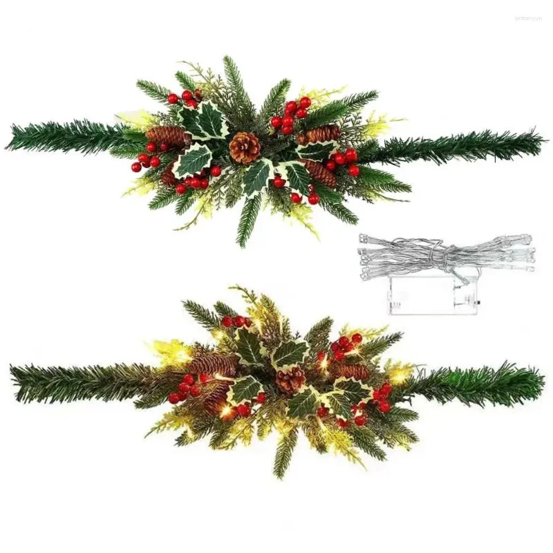 Decorative Flowers Reusable Mailbox Wreath Outdoor Holiday Decor Led Pine Cone Door Wreaths With Berries Green Leaves Festive For Christmas