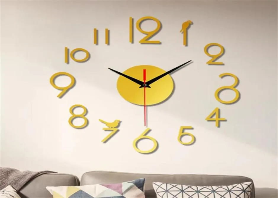Orologio decorativo orologio moderno decorazione per casa mute fai -da -te Office 3d Specchio Surface Orologi Giant Strumento senza cornice3782478
