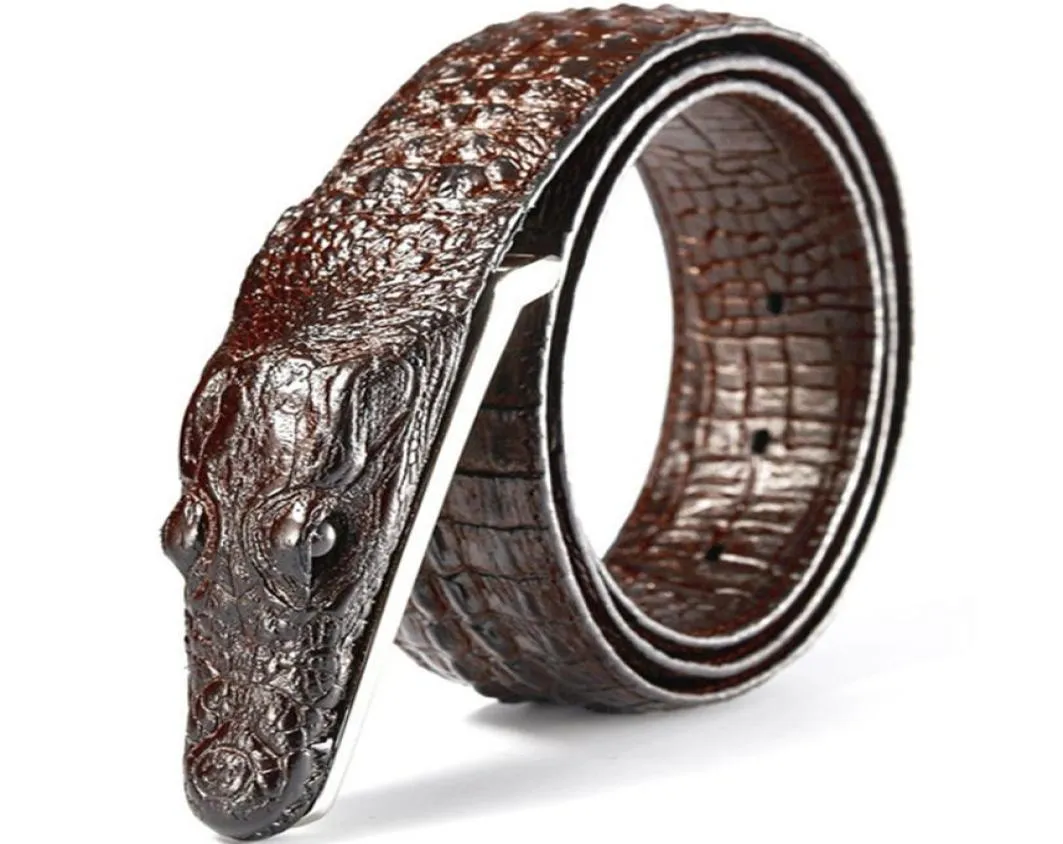 Fashion Men039s Belt Crocodile Pattern Изованное кожаное ремень Деловое повседневное симуляция крокодилового поясного подарка для головки аллигатора для M9948201