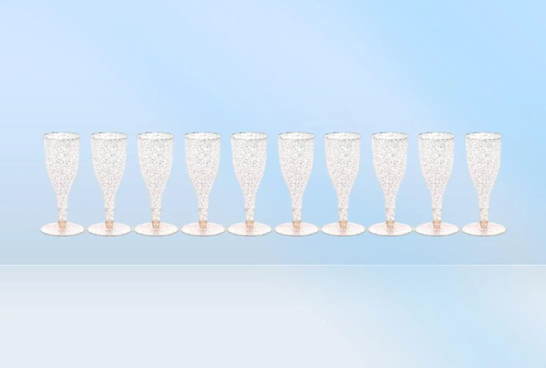 Disposable Dinnerware 20pcs Gold Glitter Plastic Champagne Flutes Cups Toasting Glasses Wedding Baby Shower Party Supplies5596542