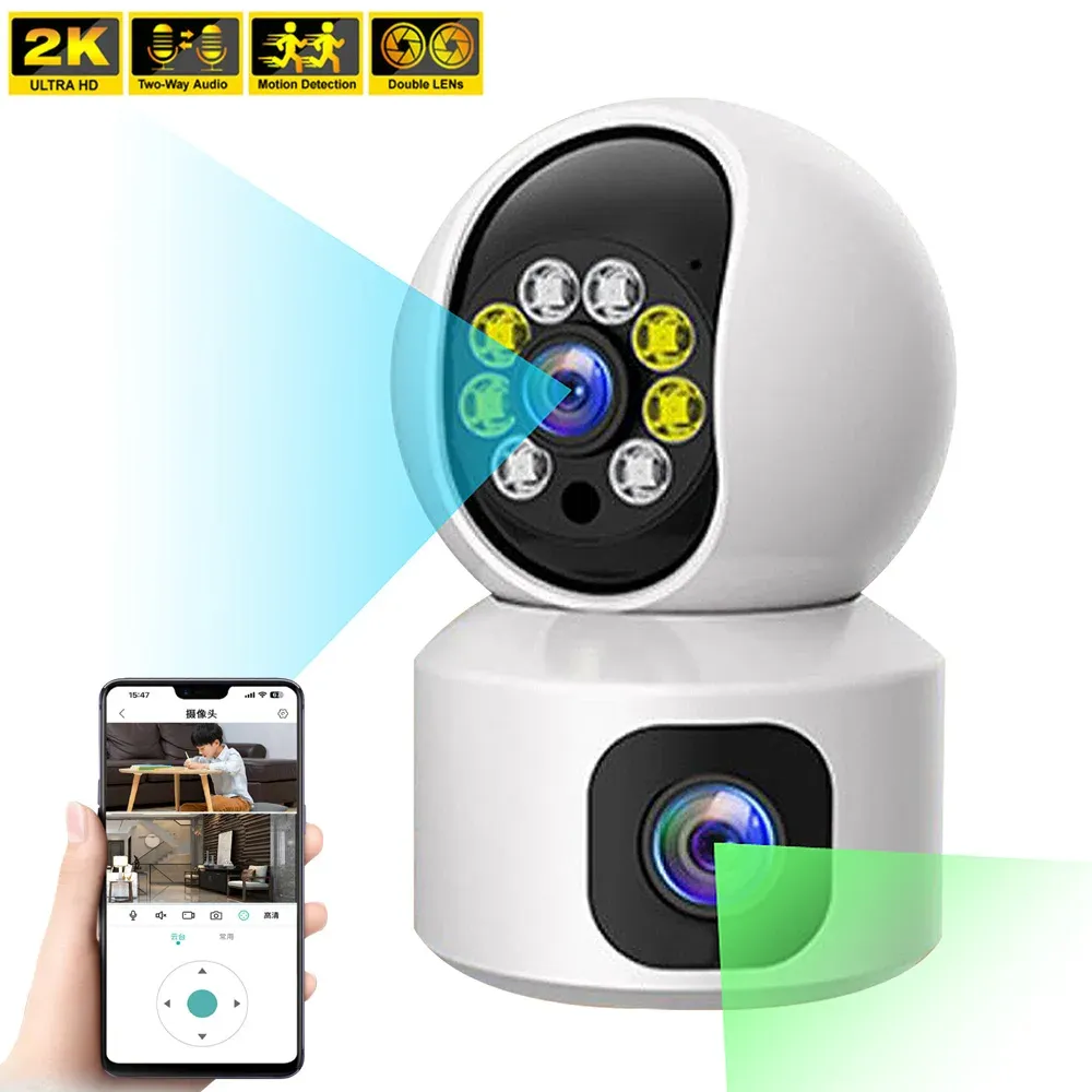 Lente Nova Lente Dual 2k 4MP Câmera IP IP CCTV 360 ° PTZ Smart Home Segurança Vídeo Monitor de Vídeo Baby Nanny Pet Cam