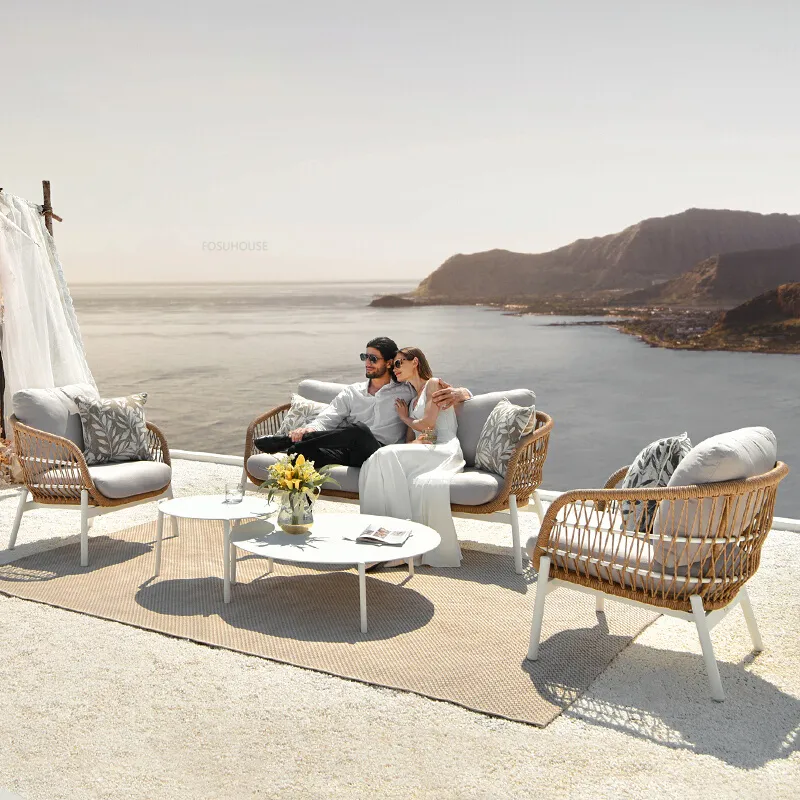 Rattan Outdoor Furniture Set: Aluminum Frame Lounge Chair Garden