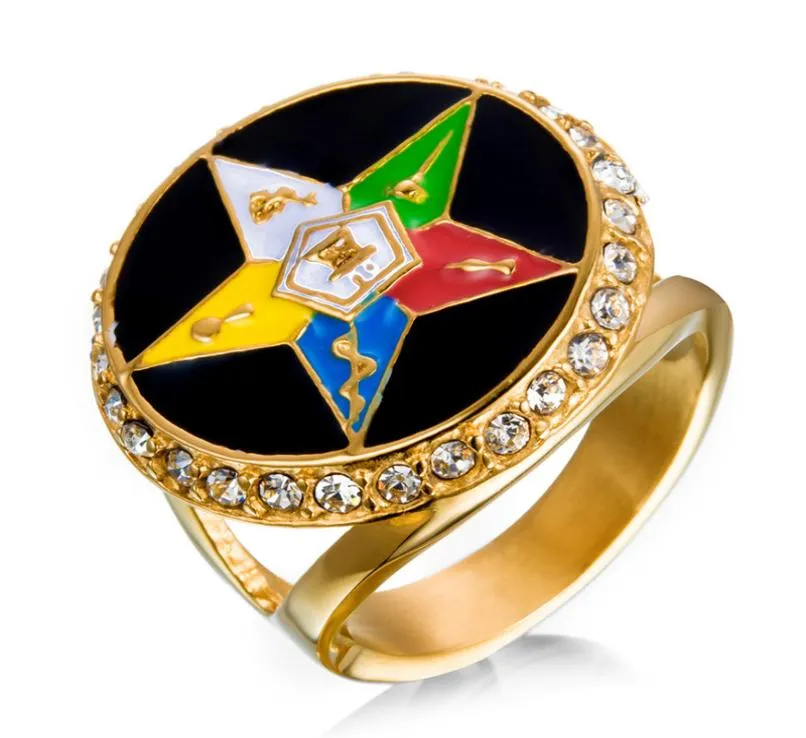 Guld 316 Rostfritt stål Religiösa Oes Eastern Star Ladies Rings föremål för kvinnor med kristallstensmycken för kvinnliga4330406