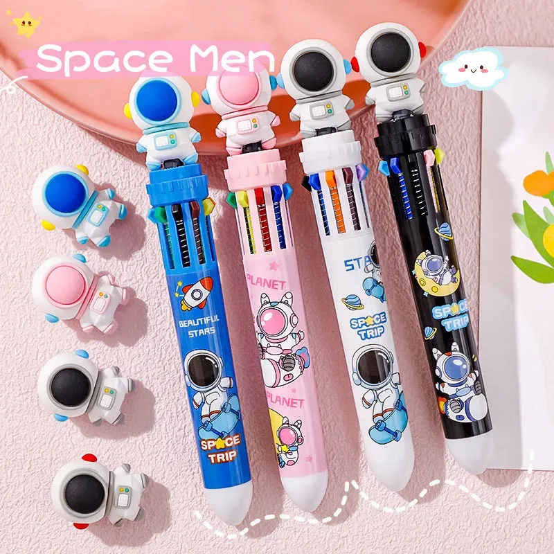 Pens 20Pcs/Lot Cute Space Men 10 Color Ballpoint Pen Kawaii Astronaut Cartoon MultiColors Pens Office School Writing Supplies Gift