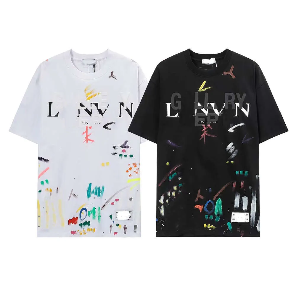 Designer Lanvins Lanvins Classic New Splash Ink Lettera dipinta a mano T-shirt a maniche corte, uomini e donne modellano lo stesso