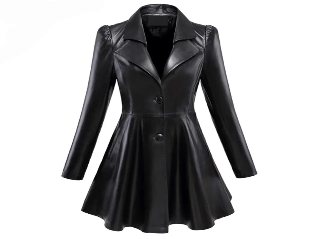 Women039s الجلود الجلدية من الجلد Scenets Nerazzurri Fit و Flare Faux Leather Coat المسحوق الطاشية الطويلة Skirte1115454