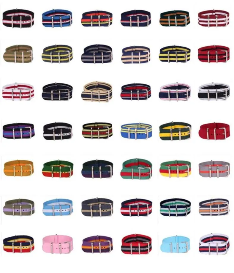 10pcs Whole Lot Stripe Retro 20 mm Strong Army nato fabric Nylon Watch Woven Strap Band Buckle belt 20mm watchbands260I11365291107866